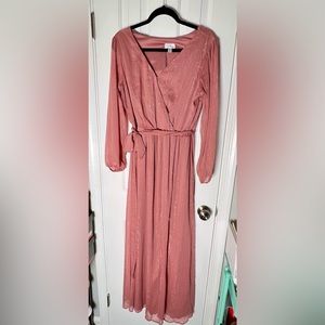 Dark Rose Dark Coral Elegant, Shimmer Longsleeve Maxi Dress Premier Amour Women